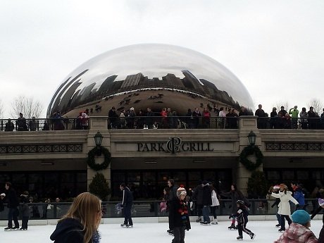 Gorgeous view of skating in front of The Bean