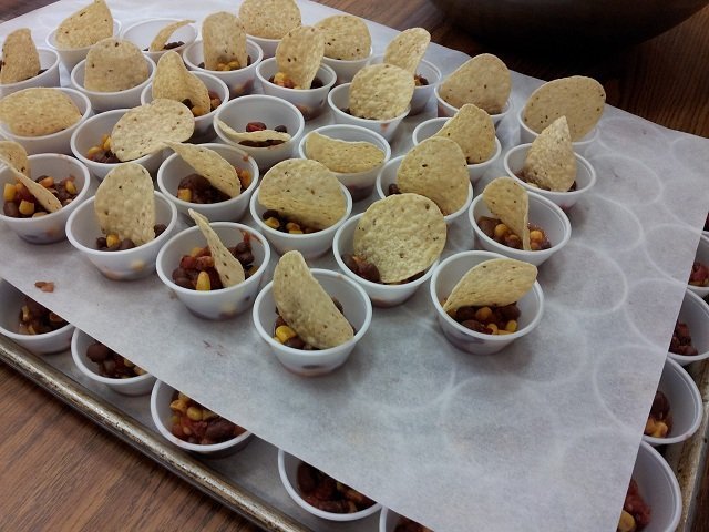 Tasty Tuesday black bean salsa samples at the wee ones' school